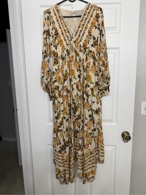 Free People Cream Maxi Dress with Mustard Floral Print